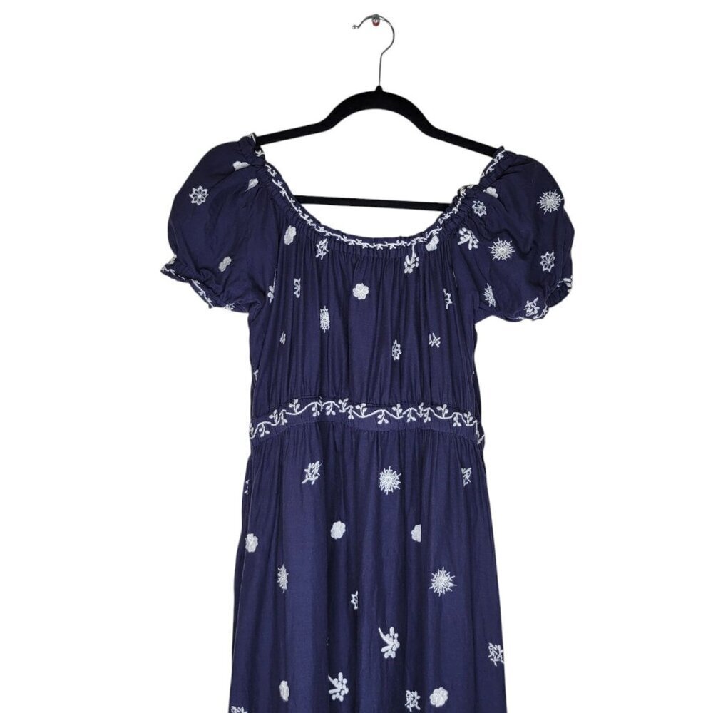 Gretchen Scott Floral Embroidered Midi Dress XS Cottagecore Pockets Empire Waist - Picture 3 of 10